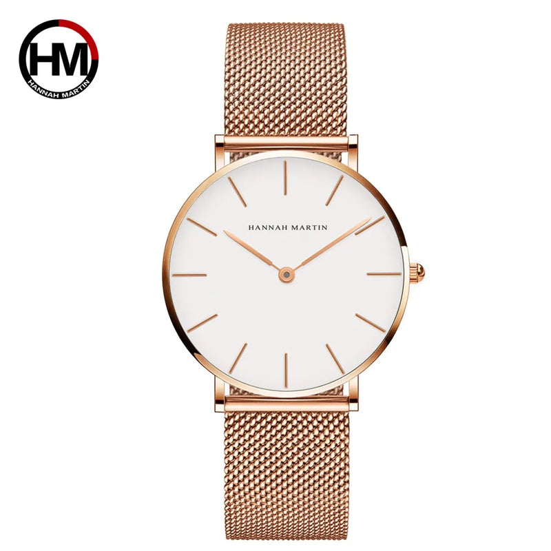 Relógio Feminino Hannah Martin (Quartzo Japonês) – Malha em Aço Rose Gold (Brilhare)